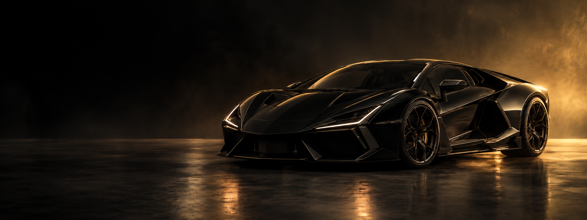 Black collector car photographed in a dark studio